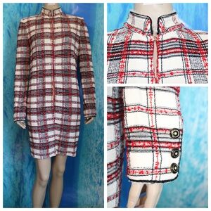 St. John Collection Textured Tweed Wool Plaid Long Coat 6